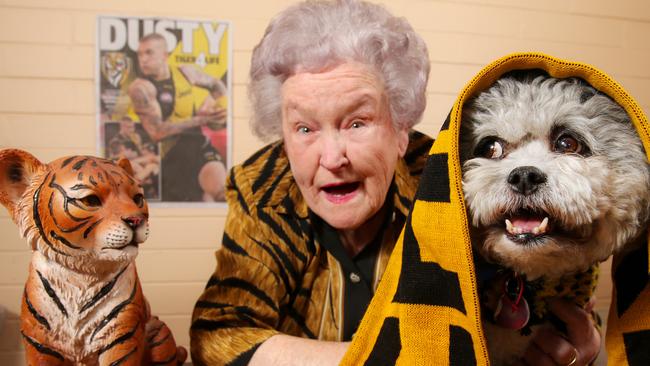 Richmond fan Margaret Scott named her dog Marty after Dustin Martin. Picture: Ian Currie