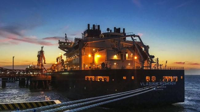 A liquefied natural gas tanker ship at a Chinese terminal. China has instructed two smaller companies to avoid Australian supplies. Picture: AFP