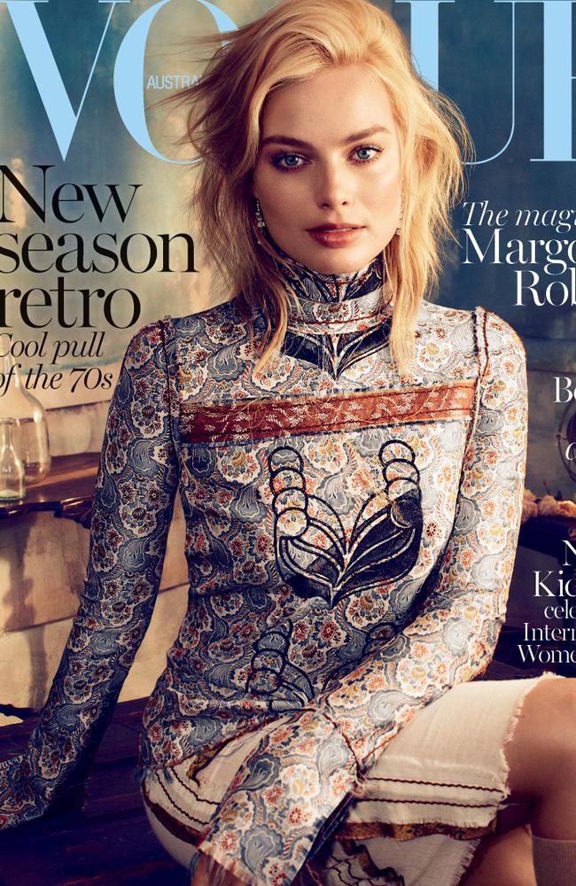 Margot Robbie’s first Vogue cover in 2015. Picture: Alexi Lubomirski for Vogue Australia