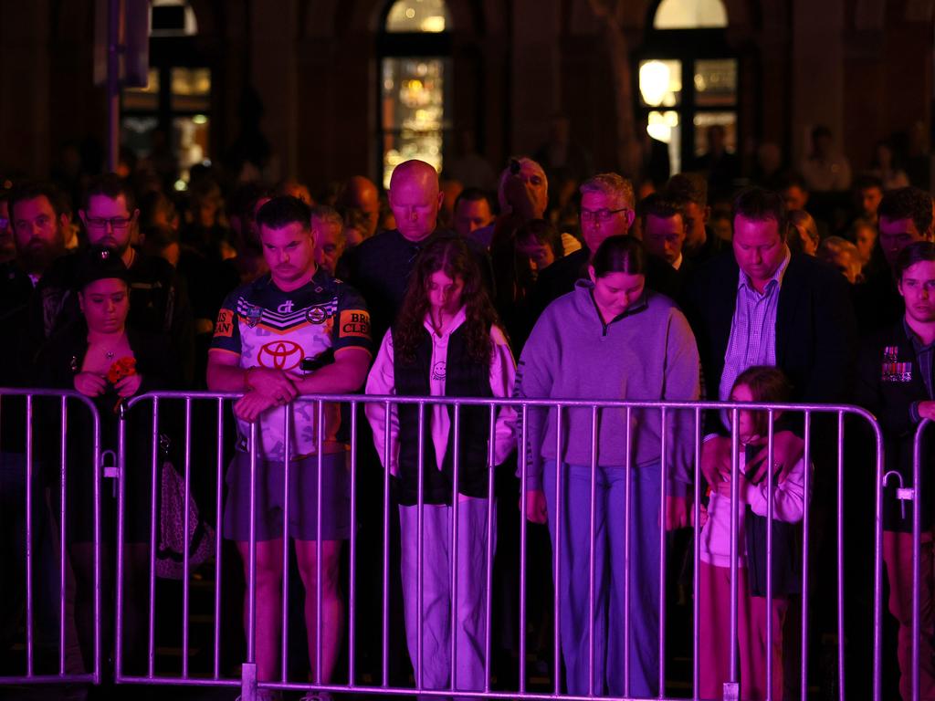 Members of the public during the ANZAC Day Dawn Service held in Brisbane. Picture: NCA NewsWire/Tertius Pickard