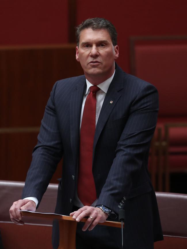 Senator Cory Bernardi delivering his valedictory speech in the senate chamber at Parliament House in Canberra. Picture Kym Smith