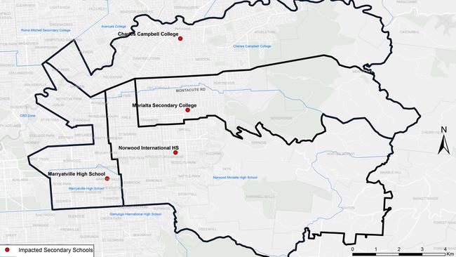 School zones in Adelaide’s eastern suburbs. Map: Department for Education.