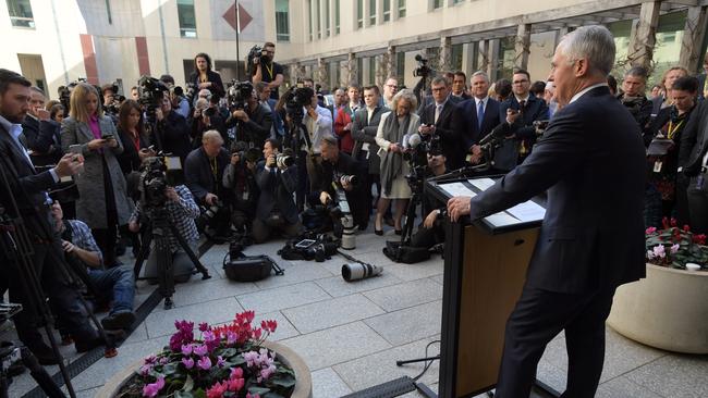 Malcolm Turnbull conducts his farewell press conference at Parliament House in Canberra on Friday.