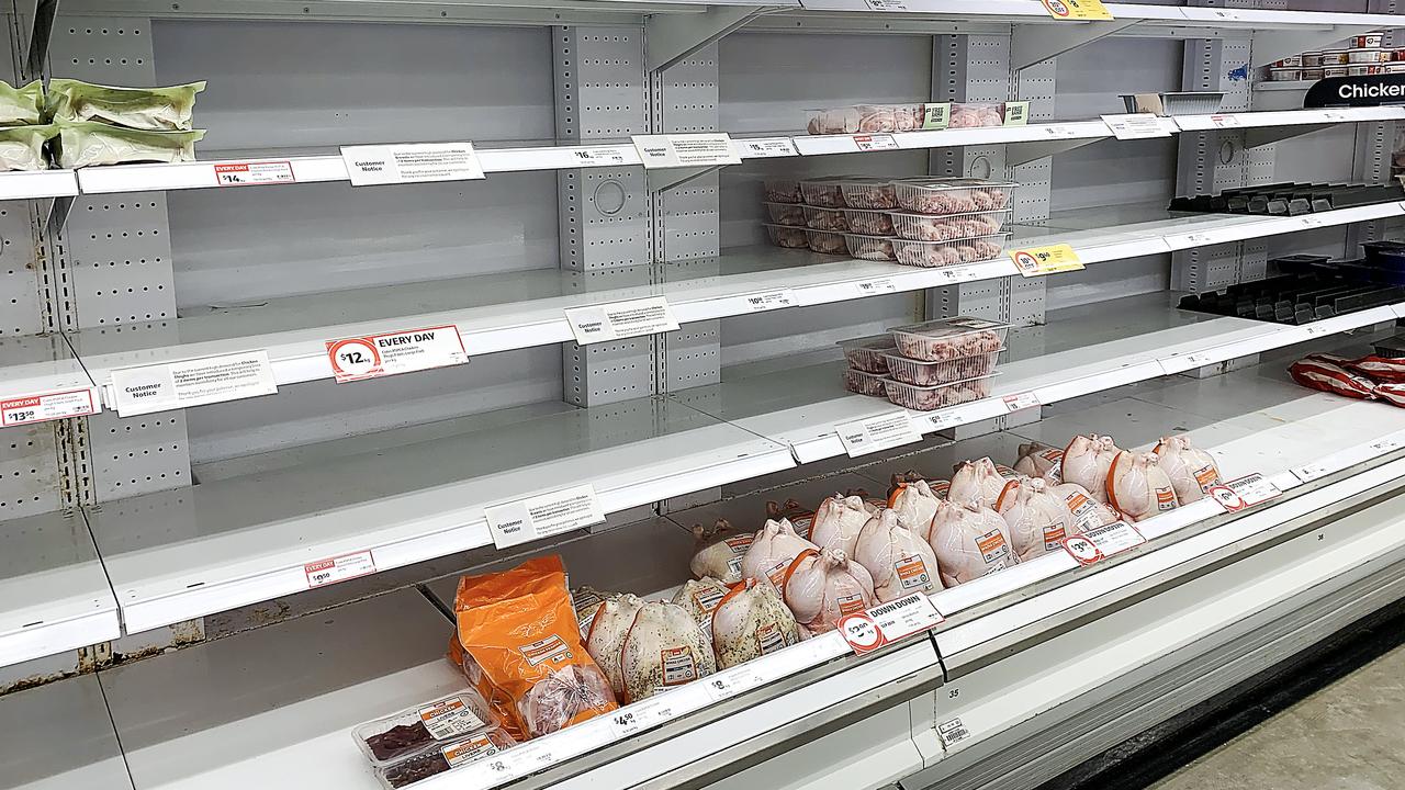 A shelf in a Coles supermarket in the Melbourne suburb of Moonee Ponds after recent panic buying. Picture: NCA NewsWire / Ian Currie.