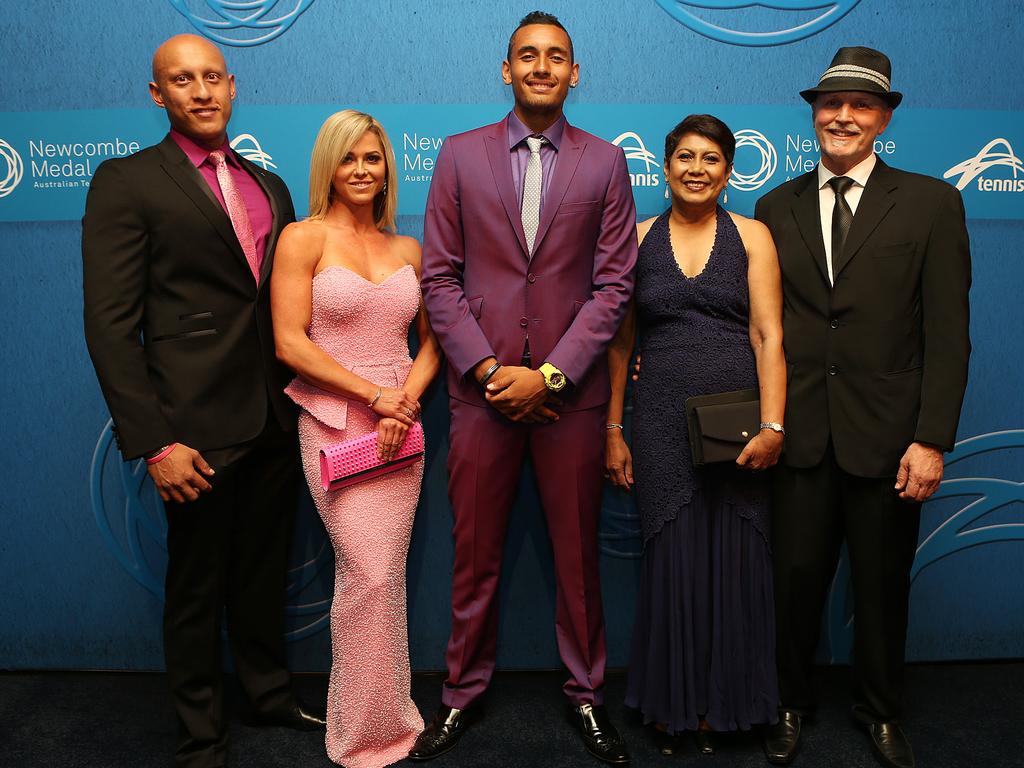 Christos Kyrgios, Alicia Gowans, Nick Kyrgios, Norlaila and George Kyrgios at the John Newcombe Medal. Picture: Julie Kiriacoudis