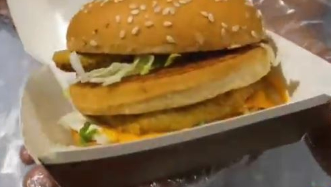 A man turned a Macca’s chicken burger into an ice cream. How? Picture: Twitter/ darshanpathak