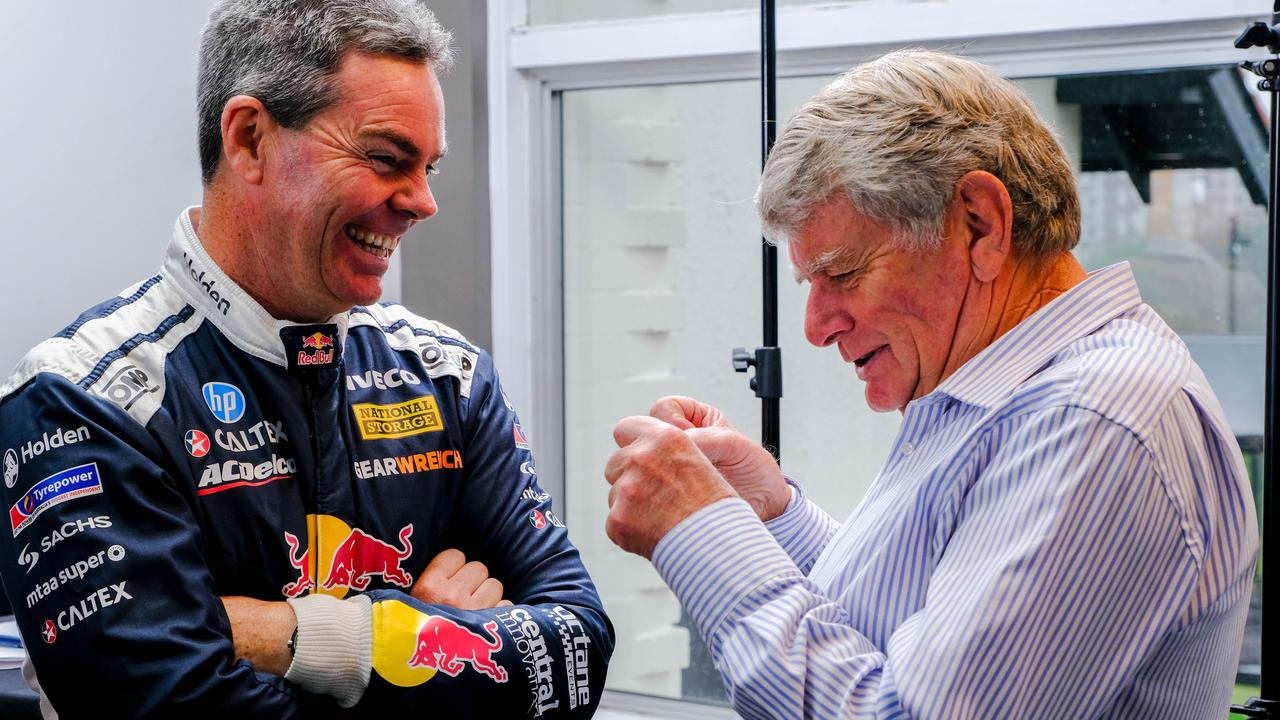 Colin Bond (R) talks to Craig Lowndes at last week's Foxtel Bathurst launch.