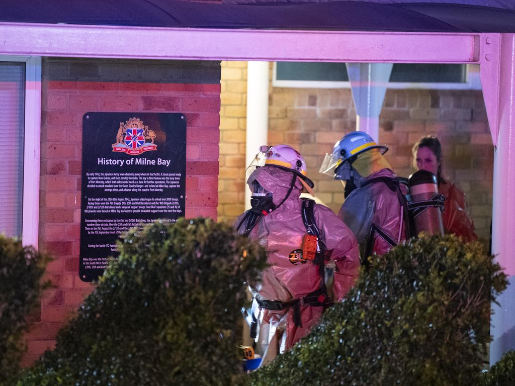 Emergency crews were called to Milne Bay Aquatic Centre on Monday night after reports a number of people had been affected by an unknown chemical leak. Photo: Kevin Farmer