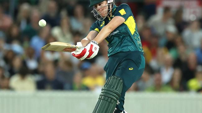 CANBERRA, AUSTRALIA - JANUARY 23: Tahlia McGrath of Australia bats during game two in the Women's Ashes T20 series between Australia and England at Manuka Oval on January 23, 2025 in Canberra, Australia. (Photo by Mark Metcalfe/Getty Images)