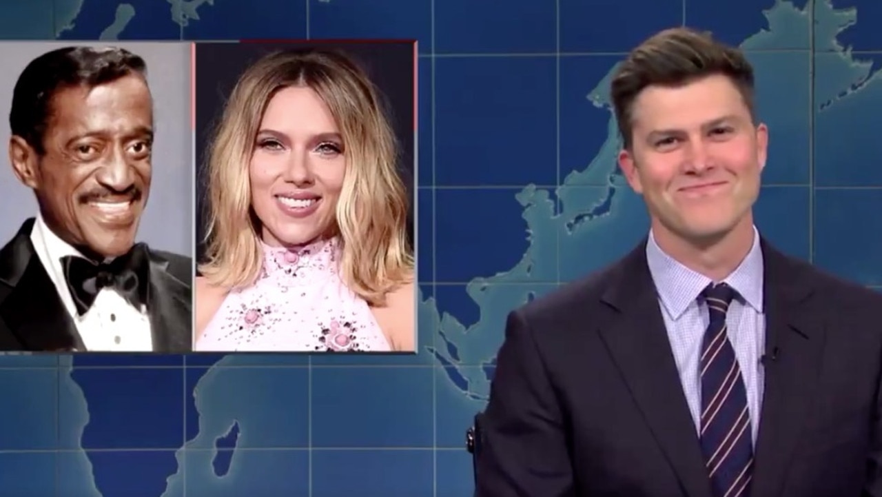 Colin Jost winces as he delivers the joke.