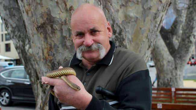 Bruce Press from Reptile Rescue Tasmania pictured in Salamanca Place.