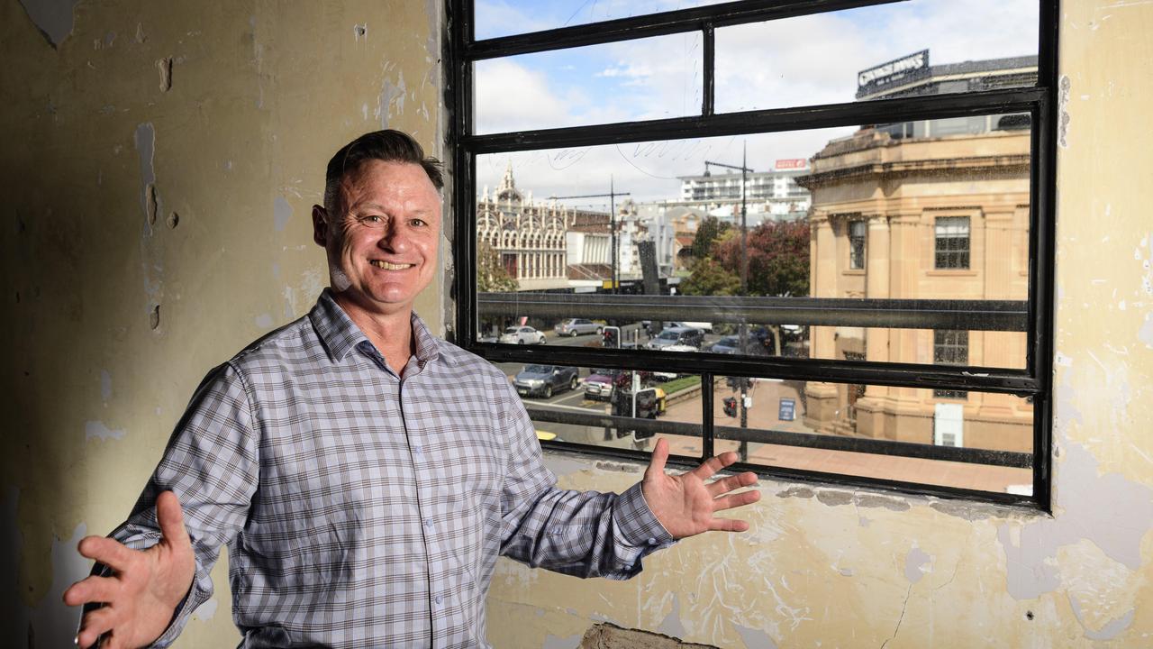 Drew Camm of DC Commercial shows the view of CBD buildings from the AR Bailey building, formerly Lincraft, as it is being renovated, Monday, June 2, 2025. Picture: Kevin Farmer