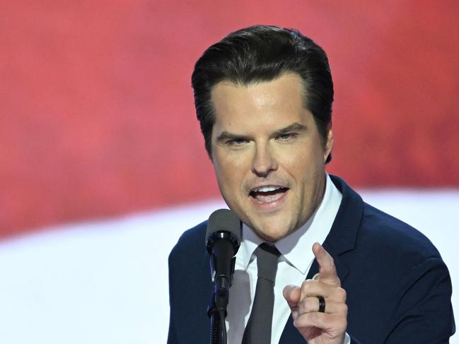 (FILES) US Representative Matt Gaetz, Republican of Florida, speaks during the third day of the 2024 Republican National Convention at the Fiserv Forum in Milwaukee, Wisconsin, on July 17, 2024. Gaetz announced on November 21, 2024, that he is withdrawing as US President-elect Donald Trump's nominee for Attorney General. (Photo by ANDREW CABALLERO-REYNOLDS / AFP)