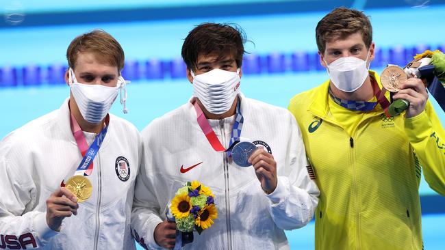 The futuristic masks of the American swim team have sparked debate. Picture: David Ramos