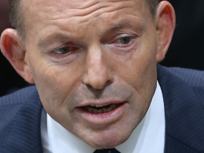 Job ID PD462441. Question Time in the House of Reps on Budget Day, Tuesday 12th May 2015. The Prime Minister Tony Abbott during Question Time in the House of Representatives in Parliament House Canberra. Pic by Gary Ramage