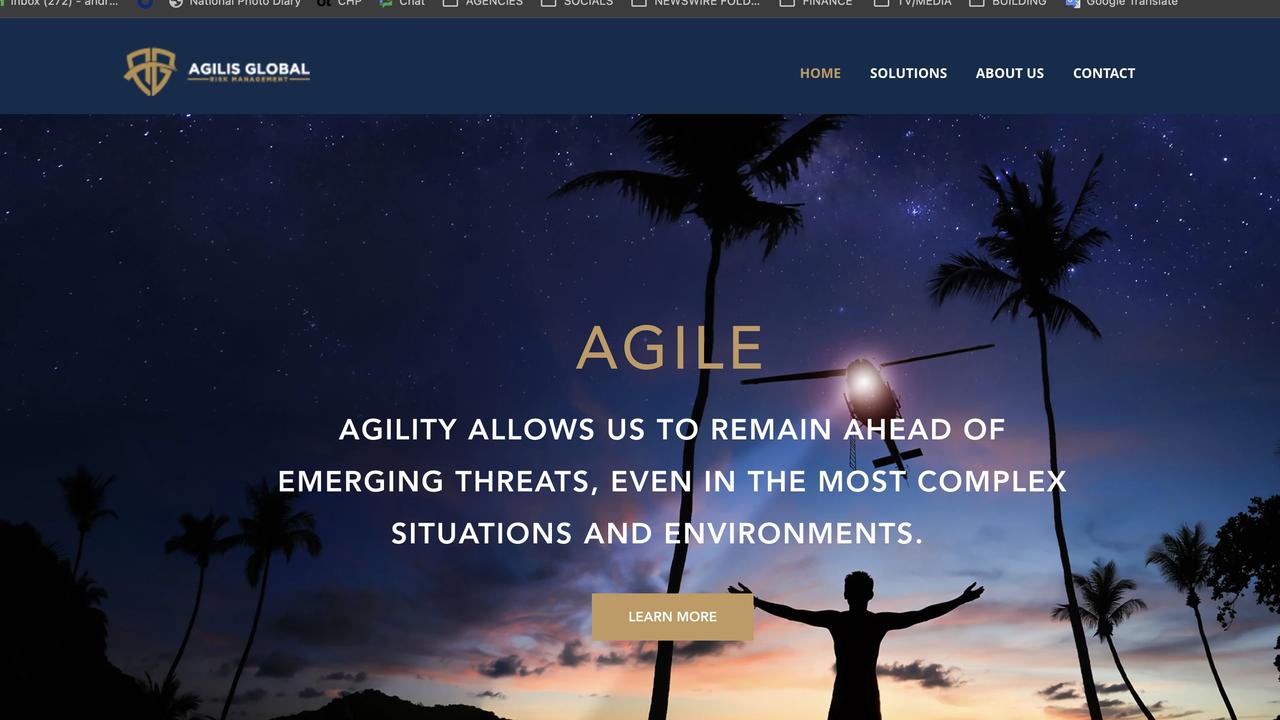 The AGILIS Global website which is owned by ex-Australian Soldier Matthew Hart. Picture: Supplied