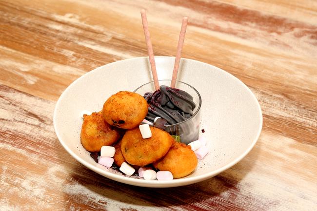 Deep-fried Oreos with charcoal soft serve.