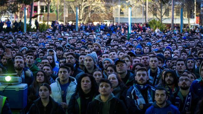 Italian fans watch Euro 2021on a big screen in Lygon Street, Carlton.