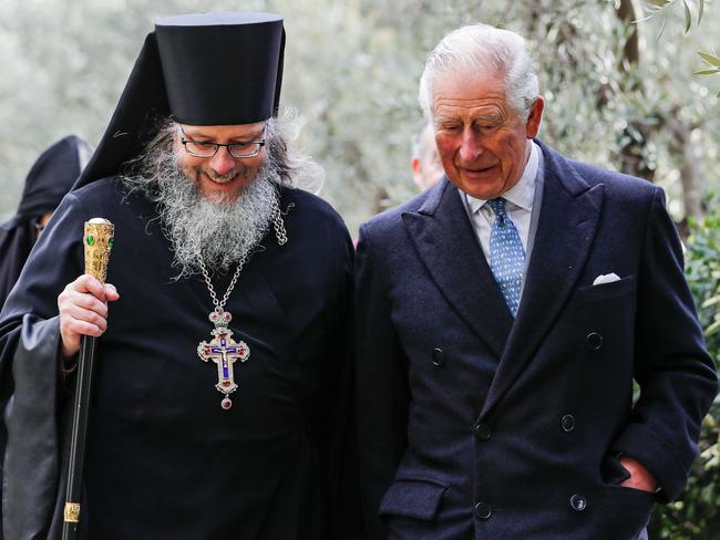 King Charles pictured in 2020 with Roman Krassovsky, Archimandrite of the Russian Orthodox Church Outside Russia on the Mount of Olives, near Jerusalem. Picture: AFP