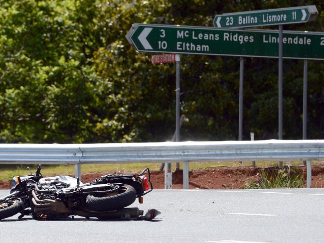 A motorcycle and truck collided at the intersection of the Bruxner Highway, Cowlong and Alphadale Roads at Alphadale.Photo Cathy Adams / The Northern Star