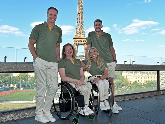 Angie Ballard (L) is a long time server of the Paralympic team and was one of Australias Flag Bearers. Picture: Supplied