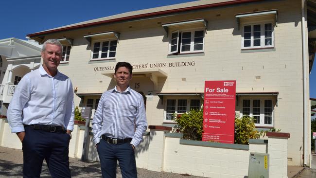 Paul Dury and Dan Place outside the Queensland Teachers Union building.