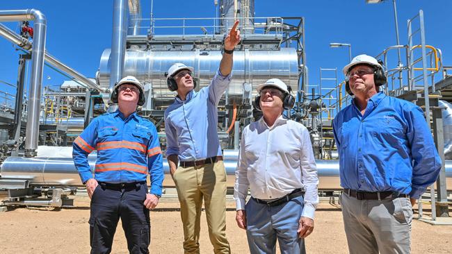 Santos CEO Kevin Gallagher, Peter Malinauskas, Don Farrell and Beach CEO Brett Woods. Picture: Brenton Edwards