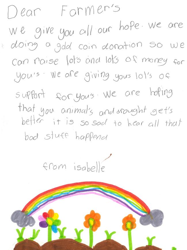 A letter written by Isabelle from Wyee Public School to farmers.