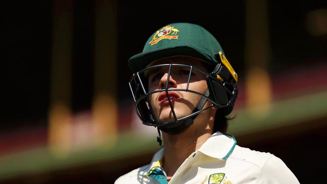 SYDNEY, AUSTRALIA - JANUARY 04: Sam Konstas of Australia looks on before walking onto the field to bat prior to day two of the Fifth Men's Test Match in the series between Australia and India at Sydney Cricket Ground on January 04, 2025 in Sydney, Australia. (Photo by Cameron Spencer/Getty Images)