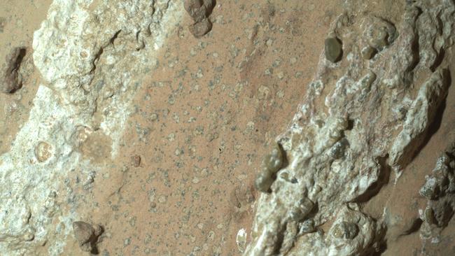 This handout image shows a reddish rock nicknamed ‘Cheyava Falls’ in Mars’ Jezero Crater on July 18, 2024, in an image captured by NASA's Perseverance rover. Picture: NASA/JPL-Caltech/MSSS/AFP