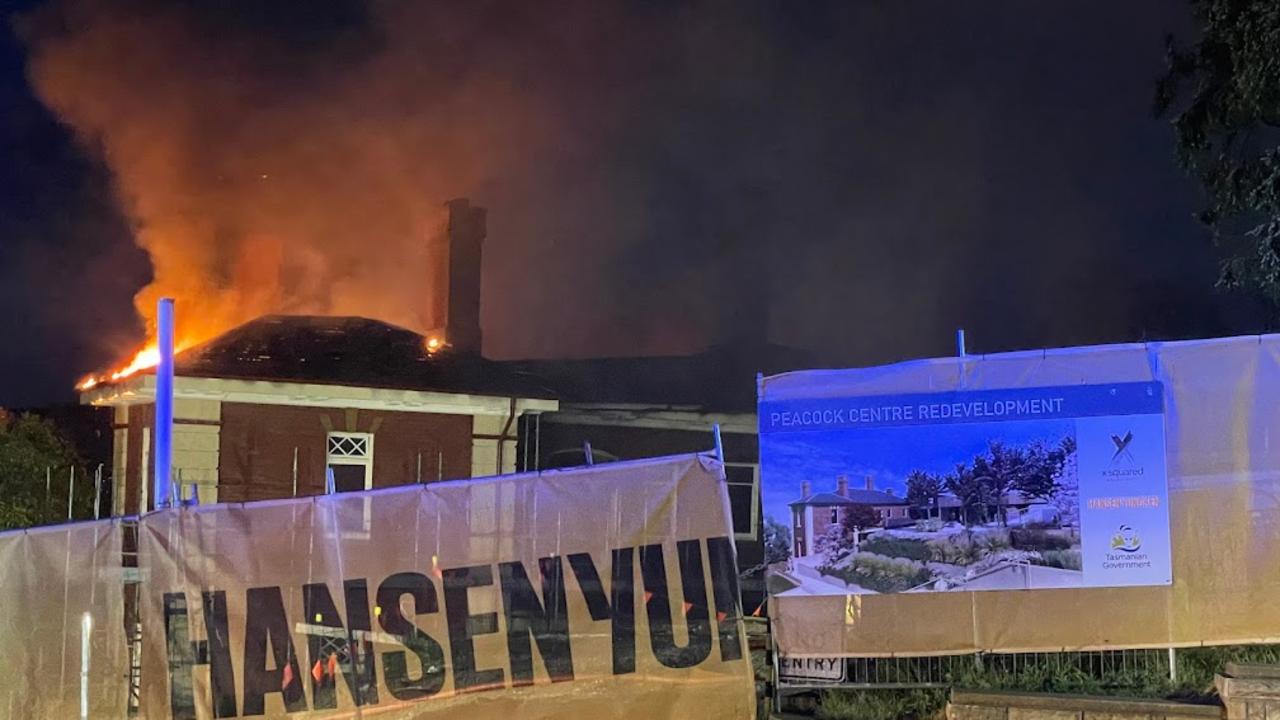 Fire crews respond to a fire at Peacock Centre. Picture: Cameron Whiteley