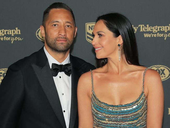 SYDNEY, AUSTRALIA - OCTOBER 02: Benji Marshall of the Wests Tigers and wife Zoe Marshall arrive ahead of the 2019 Dally M Awards at the Hordern Pavilion on October 02, 2019 in Sydney, Australia. (Photo by Mark Evans/Getty Images)