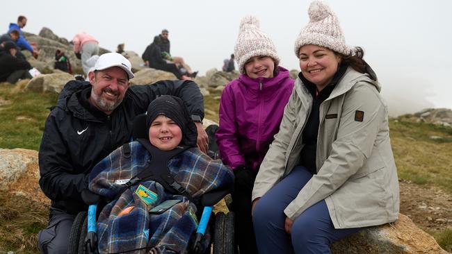 The Ryan family at the summit of Mt Kosciuszko last year: Jason (l to r), Joshua, Caitlin and Belinda.