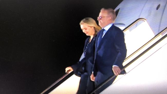 PM Anthony Albanese and partner Jodie arrived in Washington DC. Picture: Sky News