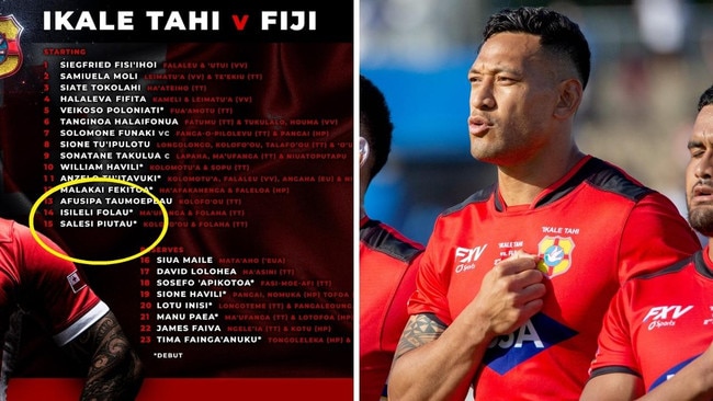 Israel Folau changes his name. Photo: Leon Lord, AFP and Facebook, Tongan Rugby Union.