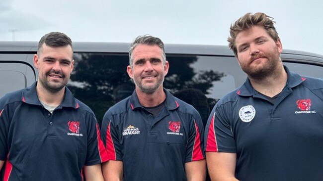 The Chadstone coaching staff of Jake Ricardo (reserves coach), Luke Nally (senior coach) and Angus Letzing (senior assistant).