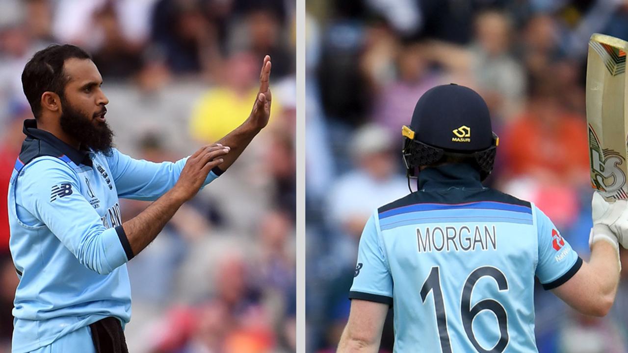 Adil Rashid claimed three wickets, while Eoin Morgan top scored as England smashed Afghanistan.