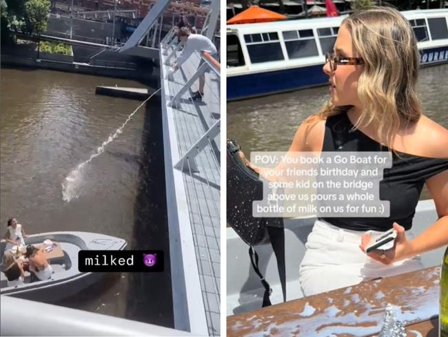 Kid sprays milk on women cruising Yarra