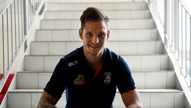 Clay Smith of the Bulldogs during a Western Bulldogs open media session at Victoria University Whitten Oval in Melbourne, Monday, Sept. 26, 2016. (AAP Image/Tracey Nearmy) NO ARCHIVING