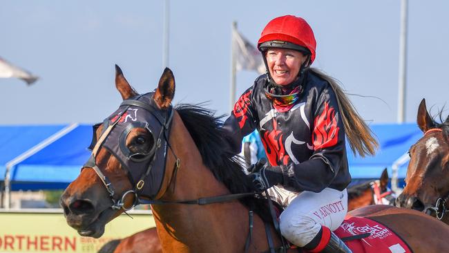 The Jason Manning trained Noir De Rue won the 2023 Chief Minister's Cup with jockey Vanessa Arnott aboard. Picture: Caroline Camilleri