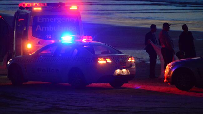 Police and emergency services at Aldinga Beach, where mother of four Kylie Ashcroft drowned on Thursday night. Picture: Bianca De Marchi