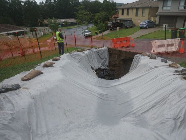 A sinkhole has opened in a Coffs Harbour street. Picture: Twitter/@JakeLapham