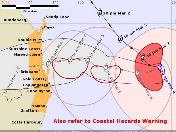 Tropical Cyclone Alfred is beginning its westward trajectory. Photo: Bureau of Meteorology