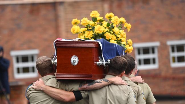 Lance Corporal Jack Fitzgibbon is farewelled at a funeral in Cessnock. Picture: NCA NewsWire / Jeremy Piper