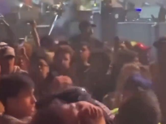 Concertgoers at Travis Scott's Astroworld Festival try to stop the show as the crowd crush begins in Houston, Texas. Picture: Twitter