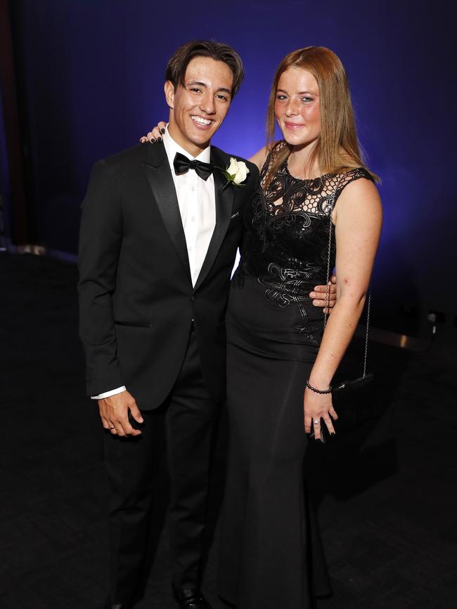 Tehi Nicholson and Courtney Page pictured at the 2021 Nudgee College year 12 formal, Royal International Convention Centre Brisbane 19th of September 2021. (Image/Josh Woning)