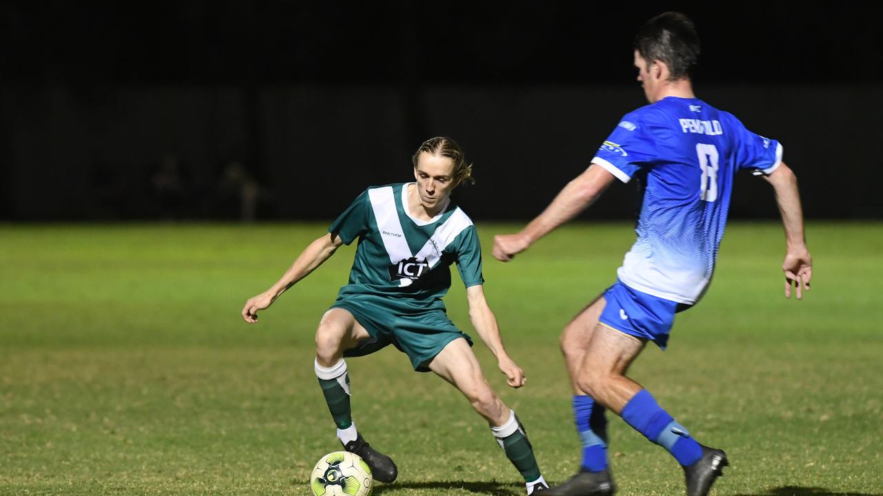 FOOTBALL CQ Premier League Div 1: Frenchville's Samuel Reynolds and Bluebirds' Blake Penfold