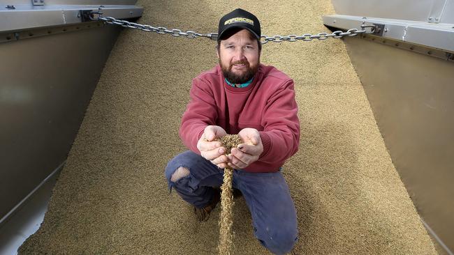 Josh Small harvesting rice at his farm" Billinudgel", near Deniliquin, NSW Picture: Yuri Kouzmin