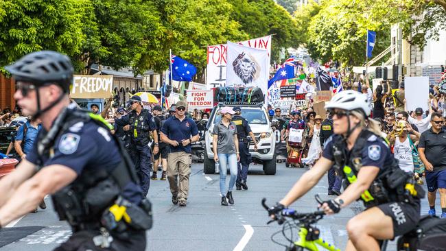 The Freedom Rally in the Brisbane CBD on Saturday. Picture: Richard Walker