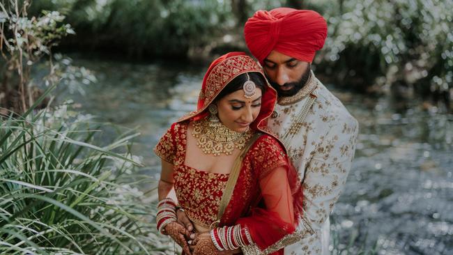 Anika and Aaron Kharaud take some time to connect on their busy wedding day in Gordonvale. Picture: Perspectives Photography